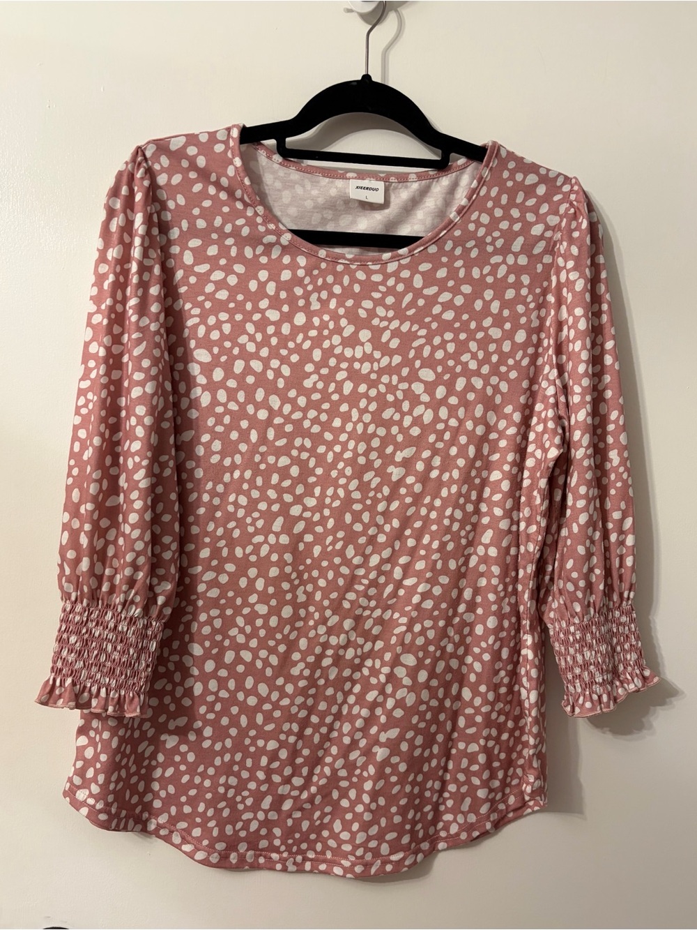 Women's Pink Spot Print Long Sleeve Smocked Cuff Top